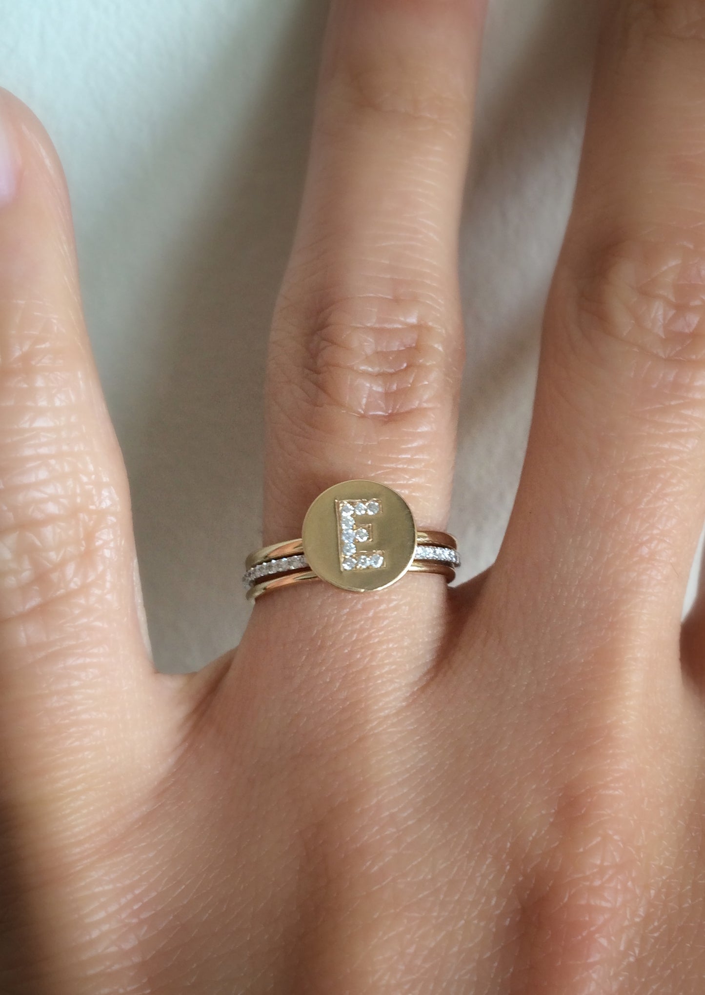 Diamond Initial Disc Ring 14k