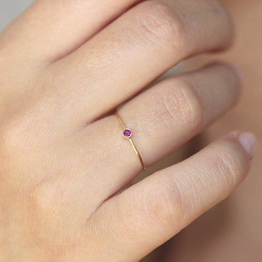 Skinny Ruby Bezel Ring 14K