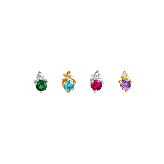 Raindrop Birthstone Earring with Diamond - pick your gem!