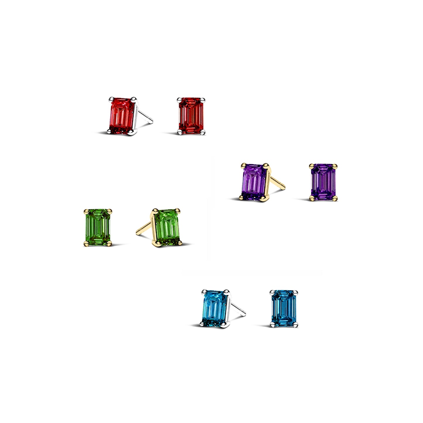 Emerald-Cut Solitaire Stud Earrings - pick your gem!