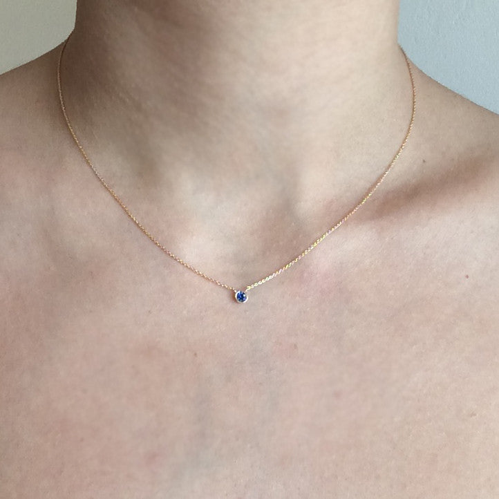 Blue Sapphire Bezel Necklace
