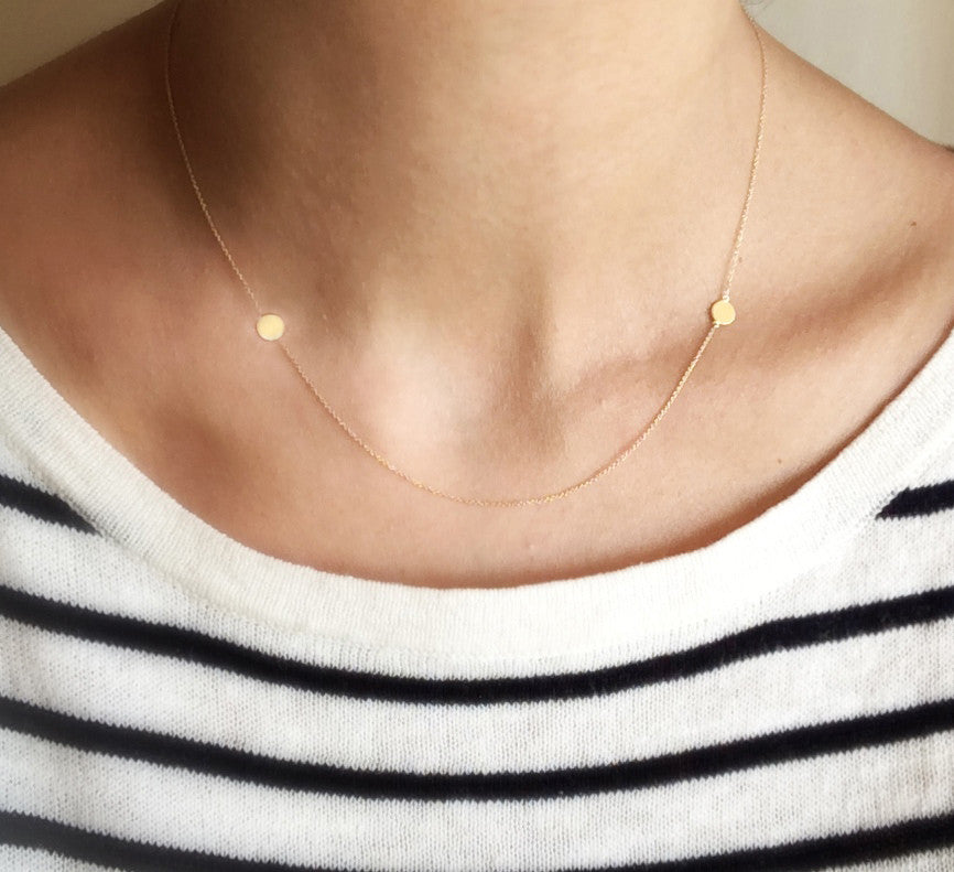 Personalized Mini Two-Disc Necklace 14k