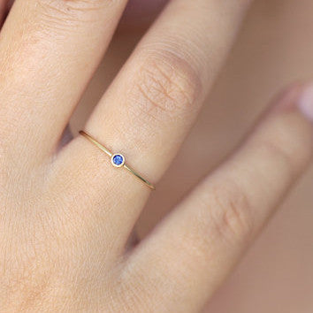 Skinny Blue Sapphire Bezel Ring 14K
