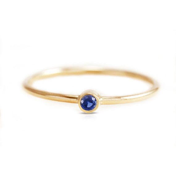Skinny Blue Sapphire Bezel Ring 14K