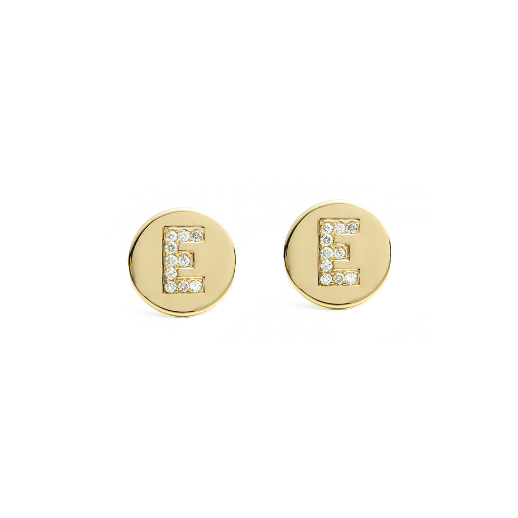 Diamond Initial Disc Earrings 14k