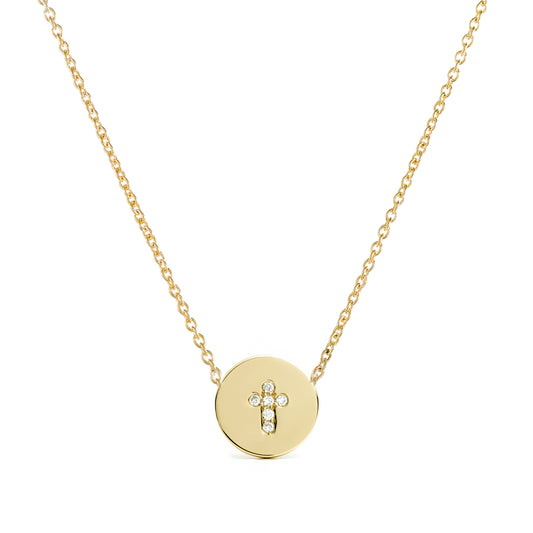 Diamond Cross Disc Necklace