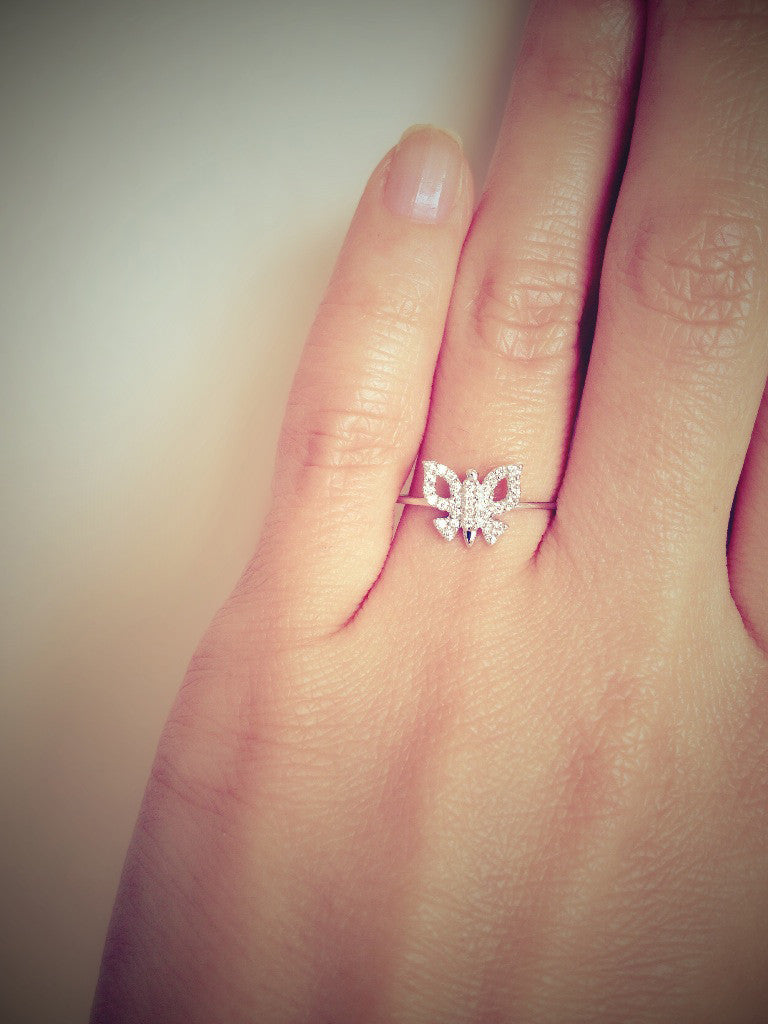Diamond Butterfly Ring 14K White